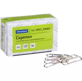 Скрепки 22мм, OfficeSpace, 100шт., никелированные
